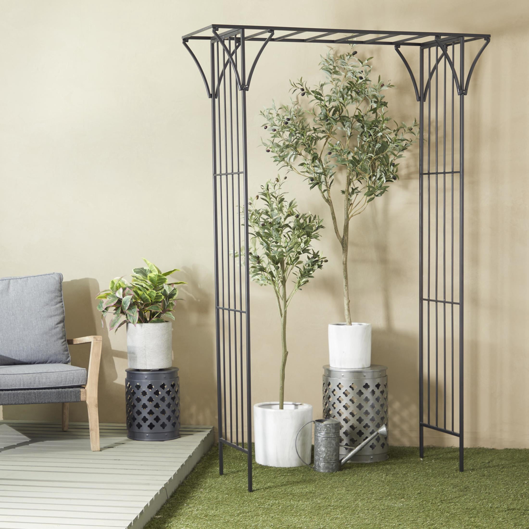 DecMode 87" Indoor Outdoor Black Metal Garden Arbor with Lattice Work Sides