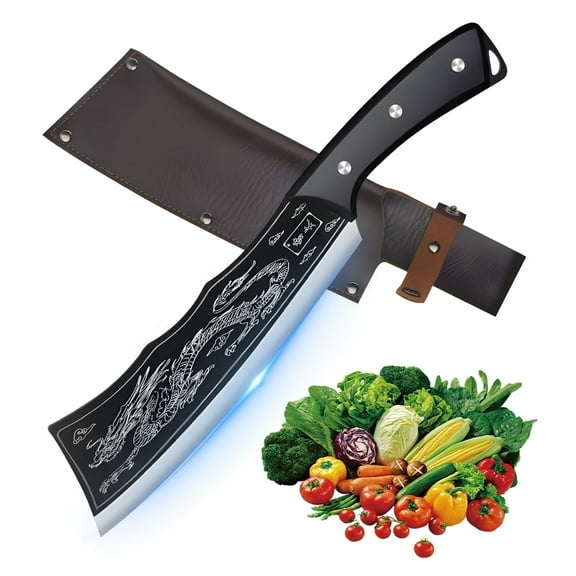 DFITO Butcher Knife 8 inch Ultra Sharp Carving Knife for Meat Vegetable Cutting with Finger Hole Hand Forged Slicing Knife Cooking High Carbon Steel Knife Cleaver