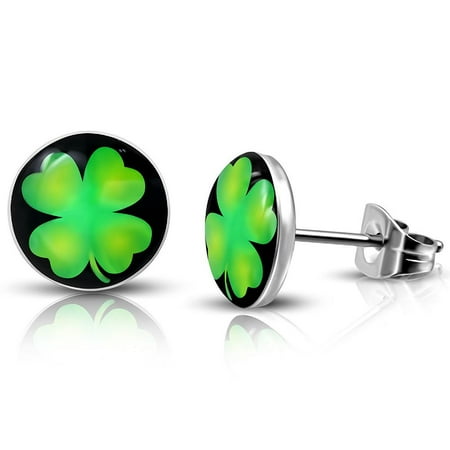 10mm Stainless Steel 3 tone Love Heart Shamrock Flower Circle Stud Earrings pair