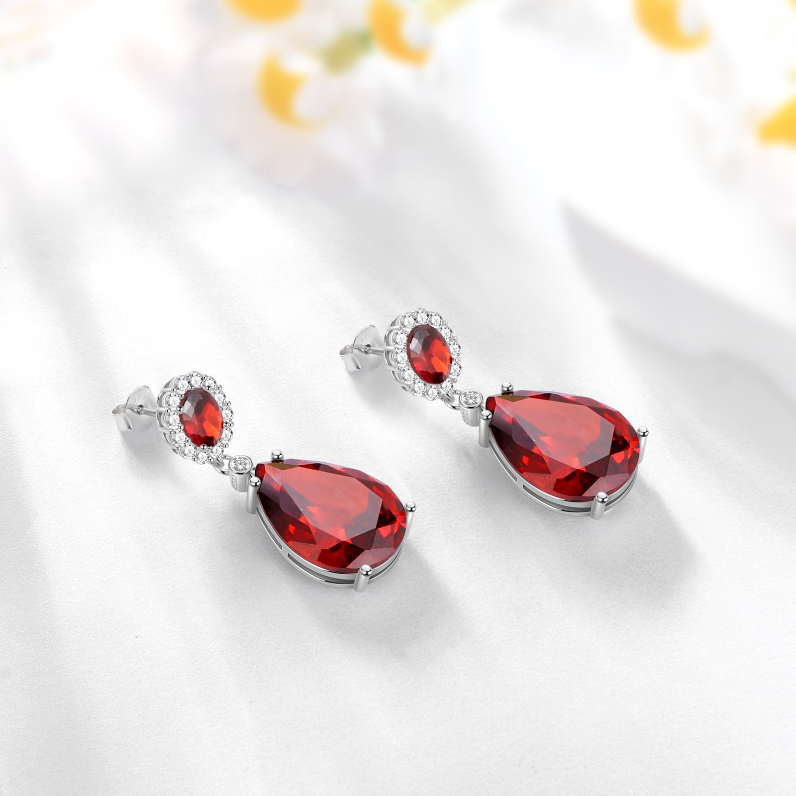 Juwaliy 10Ct Teardrop Dangle Earring Women Garnet January Birthstone Earring Jewelry 925 Sterling Silver Mom Grandma Christmas Valentine Birthday Gift