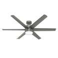 thumbnail image 5 of Hunter 60 inch Outdoor or Indoor Ceiling Fan with LED Light - Ceiling Fan with Wall Control, For Patio, Garage, or Porch, Quiet, Standard Mount, 6 Blades - Solaria 59625, Matte Silver, 5 of 18
