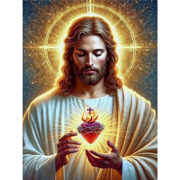 Sacred Heart of Jesus 5D Diamond Painting Kit for Adults, Full Drill Christian DIY Diamond Art, Religious Home Wall Decor