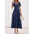 thumbnail image 3 of PRETTYGARDEN Women's Summer Boho Maxi Dresses Floral Short Sleeve Square Neck Smocked Flowy Long Dress Vacation Outfits, 3 of 10