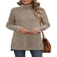 thumbnail image 3 of Ribbed Turtleneck Top for Women - Long Sleeve Basic Shirt with Side Slit, 3 of 5