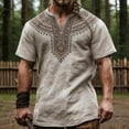 thumbnail image 2 of XIAONU Men's Tribal Print Notch Neck Short Sleeve Shirt Geometric Pattern Regular Fit Daily Casual Tunic Top, 2 of 4