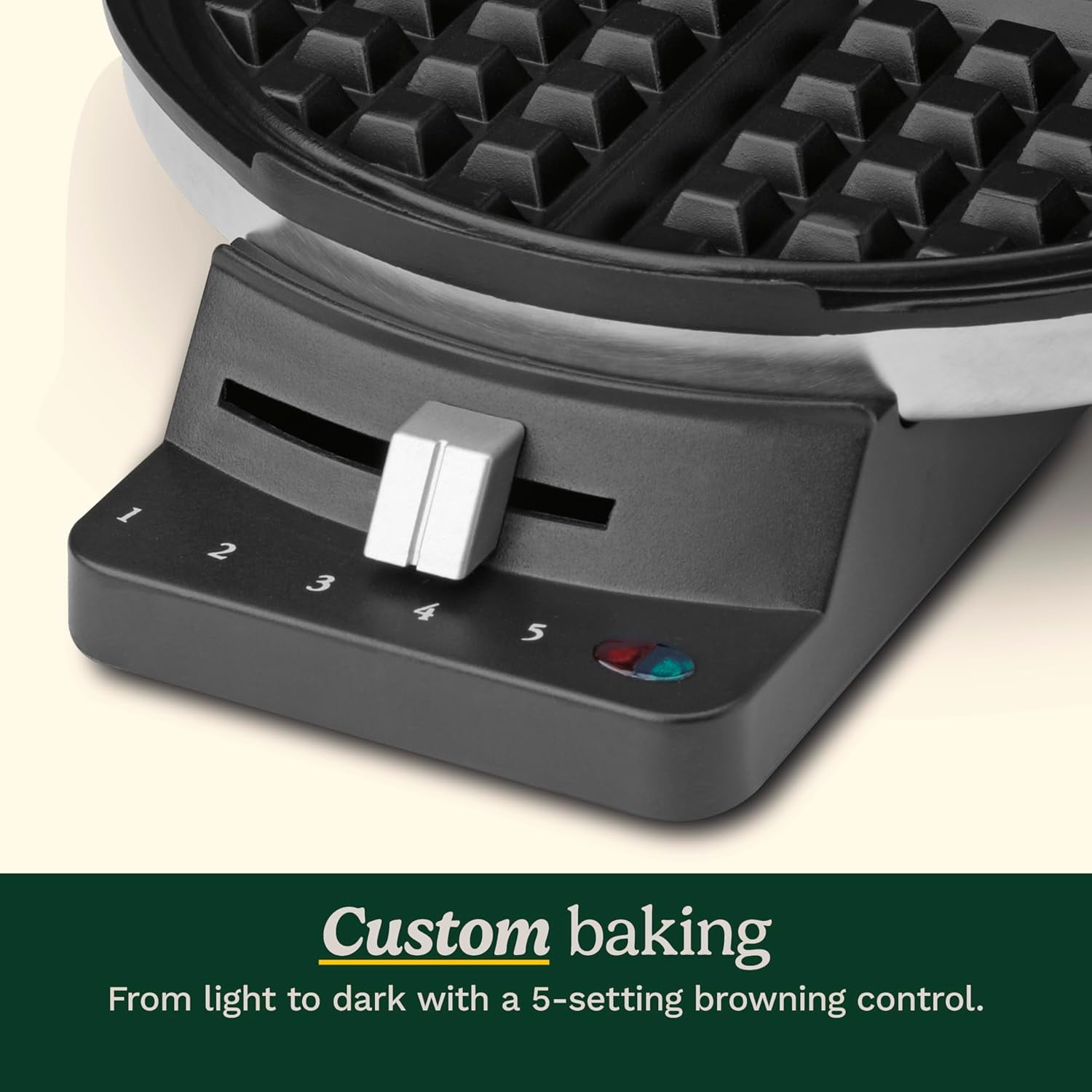 Waffle Maker, 1250W Round Classic Waffle Iron, 5-Setting Adjustable Browning Control,Brushed Stainless
