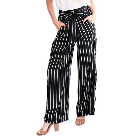 Striped Wide Leg Pants - Women Striped High Waist Wide Leg Pants