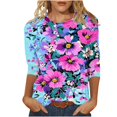 thumbnail image 2 of JTZGDY Boho Floral Tops for Women Plus Size Trendy Fall 3/4 Length Sleeve Crewneck Printed T-Shirts Loose Lightweight Dressy Casual Graphic Tunic Blouse, 2 of 6