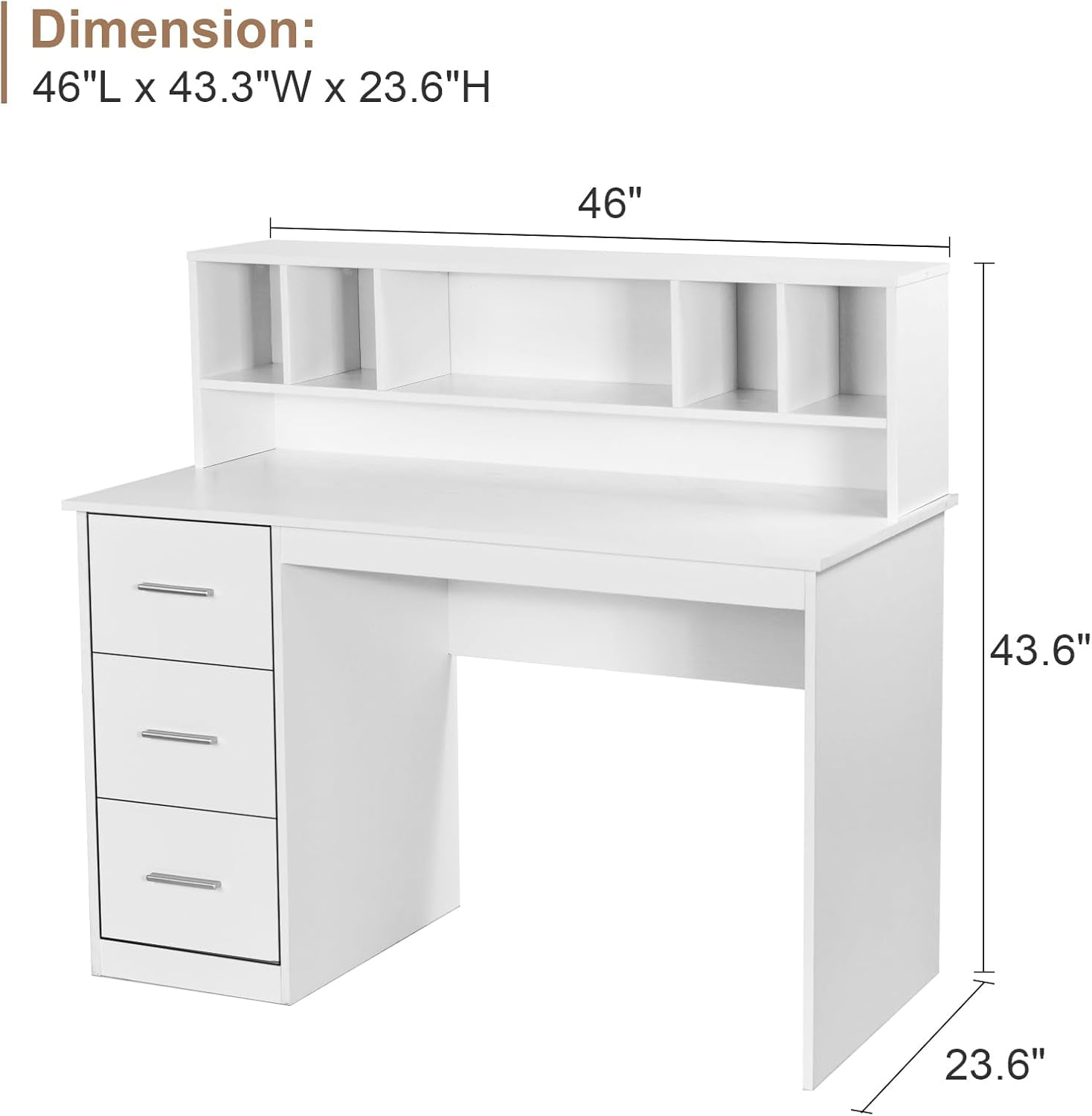 DreamCurship White Desk with Drawers, Home Office Desk with Hutch Shelf, Wood Study Writhing Desk for Kids, White