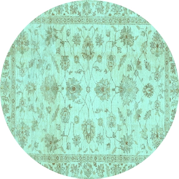 Ahgly Company Indoor Round Oriental Light Blue Traditional Area Rugs, 4' Round