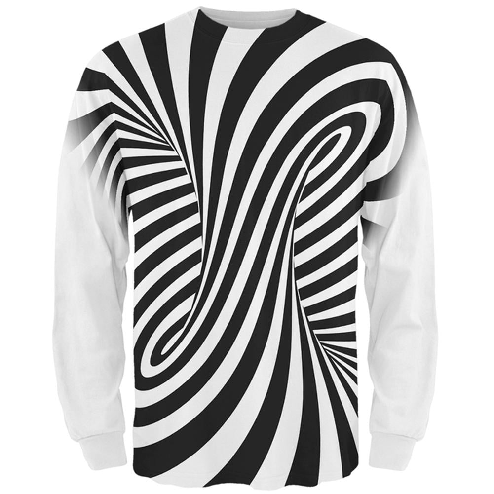 Old Glory - Trippy Black And White Swirl All Over Mens Long Sleeve T ...