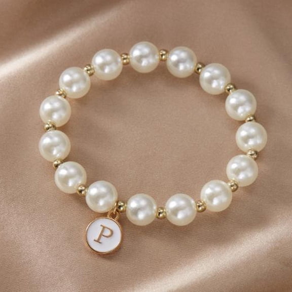 Fashionable Imitation Pearl 26 Alphabet Bracelet - Versatile Elastic Cord Beaded Bracelet for Women - Unique for Loved Ones