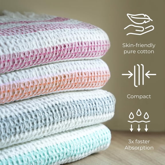 Premium Waffle Weave Cotton Beach & Bath Towel - Large 1-Pack - Quick-Dry, Super Soft, and Ultra-Absorbent Striped Towel for Men, Women, & Travel