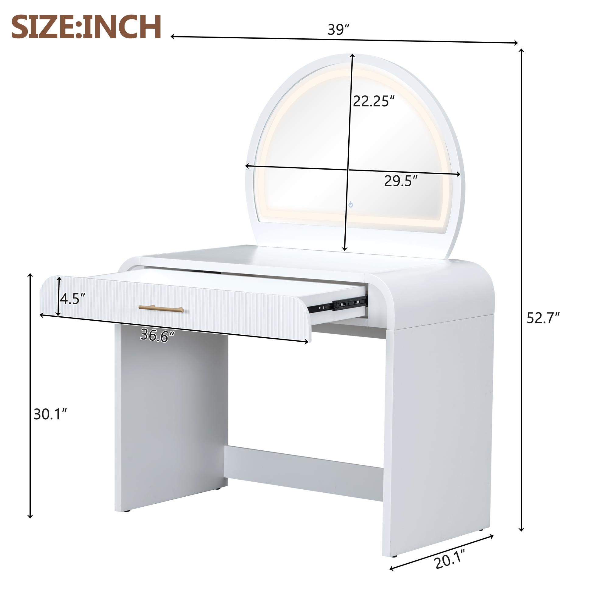 Homy Casa Vanity Table with Lighted Mirror, Large Drawer & White Makeup Desk