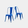 thumbnail image 1 of Set of 2 High Gloss Blue Industrial Metal Dining Chairs 18 Inch Seat Height Stackable Indoor Outdoor, Lightweight Easy-Clean Surface, Easy Assembly, Durable Modern Design, For Kitchen Cafe Bar, 1 of 5
