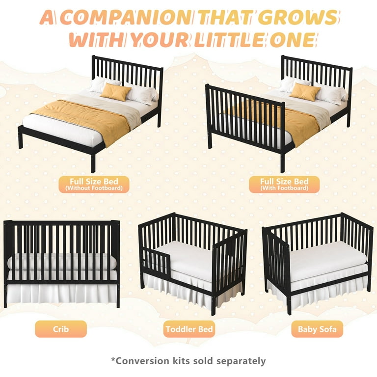 Sesslife 5 In 1 Convertible Crib Baby Bed Converts from Baby Crib to Toddler Bed Fits Standard Full Size Crib Mattress Easy to Assemble Black