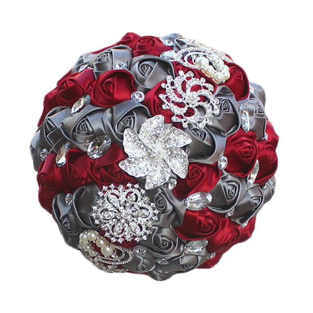 Sonducket Ramo de boda de larga duración, fácil de limpiar y de amplia aplicación, ramo de novia Ropa, zapatos y accesorios Miscelánea Rojo oscuro + gris oscuro