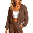 thumbnail image 5 of CAIXIA Women Cropped Cargo Pocket Full Zip Hoodie Long Sleeve Drawstring Zip Up Crop Hooded Jacket Casual Sweatshirts, 5 of 7