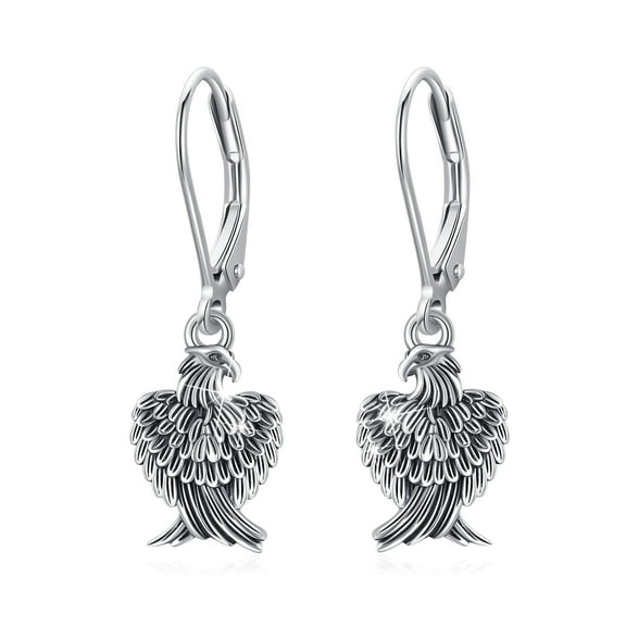 Cuoka Eagles Earrings 925 Sterling Silver Leverback Drop Dangle Earrings for Women Mom Wife 18K White Gold Plated Hypoallergenic Fashion Jewelry Birthday Xmas Gift for Sensitive Ears