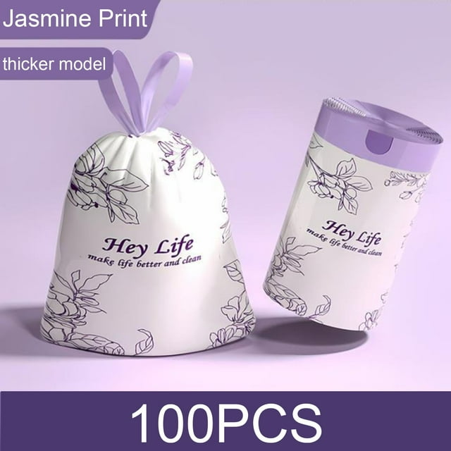 Oleegame 1PC Small Trash Bags Drawstring ,small Bathroom Garbage Bags, 120 Counts Trash Can Liners For Bathroom Kitchen ,White Rabbit Print 4 Gallon Small Trash Can Liners Purple
