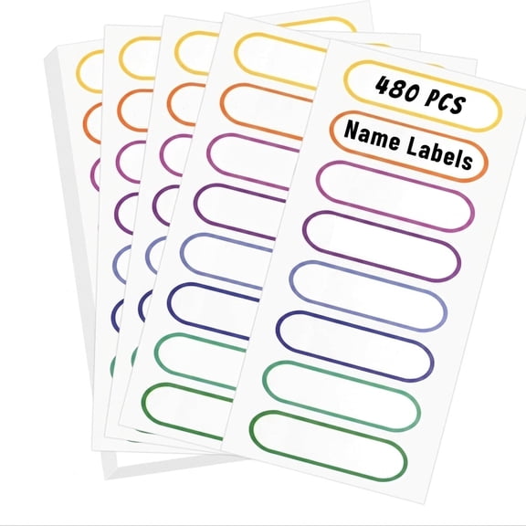 480-Pack Multicolor Waterproof Name Labels, Self-Laminating Dishwasher Safe, Writable for Water Bottles, Containers & Home Organization