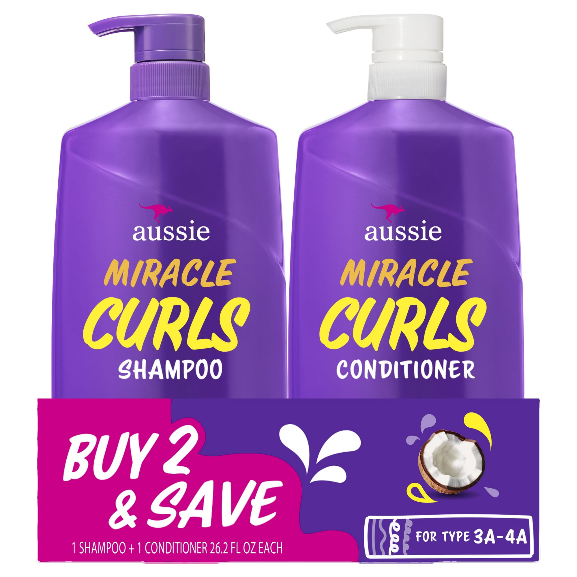 Aussie Miracle Curls Shampoo and Conditioner Dual Pack, For All Hair Types 26.2 oz