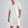 thumbnail image 2 of Glisme Mens 2 Piece Sets Summer Outfits Solid Color Fashion Casual Short Sleeved Shirt Shorts Two Piece Suit Leisure Clothing Set White, 2 of 9