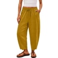 thumbnail image 6 of Summer Linen Pants for Women Harem Pants Barrel Trousers Straight Leg Pants Elastic Waist Trousers With Pockets Palazzo Loose Fit Split Hem Pants Capris Pants Boho Travel Pull-On Pants, 6 of 9