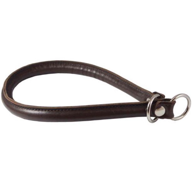 Round High Quality Genuine Rolled Leather Choke Dog Collar 19" Long