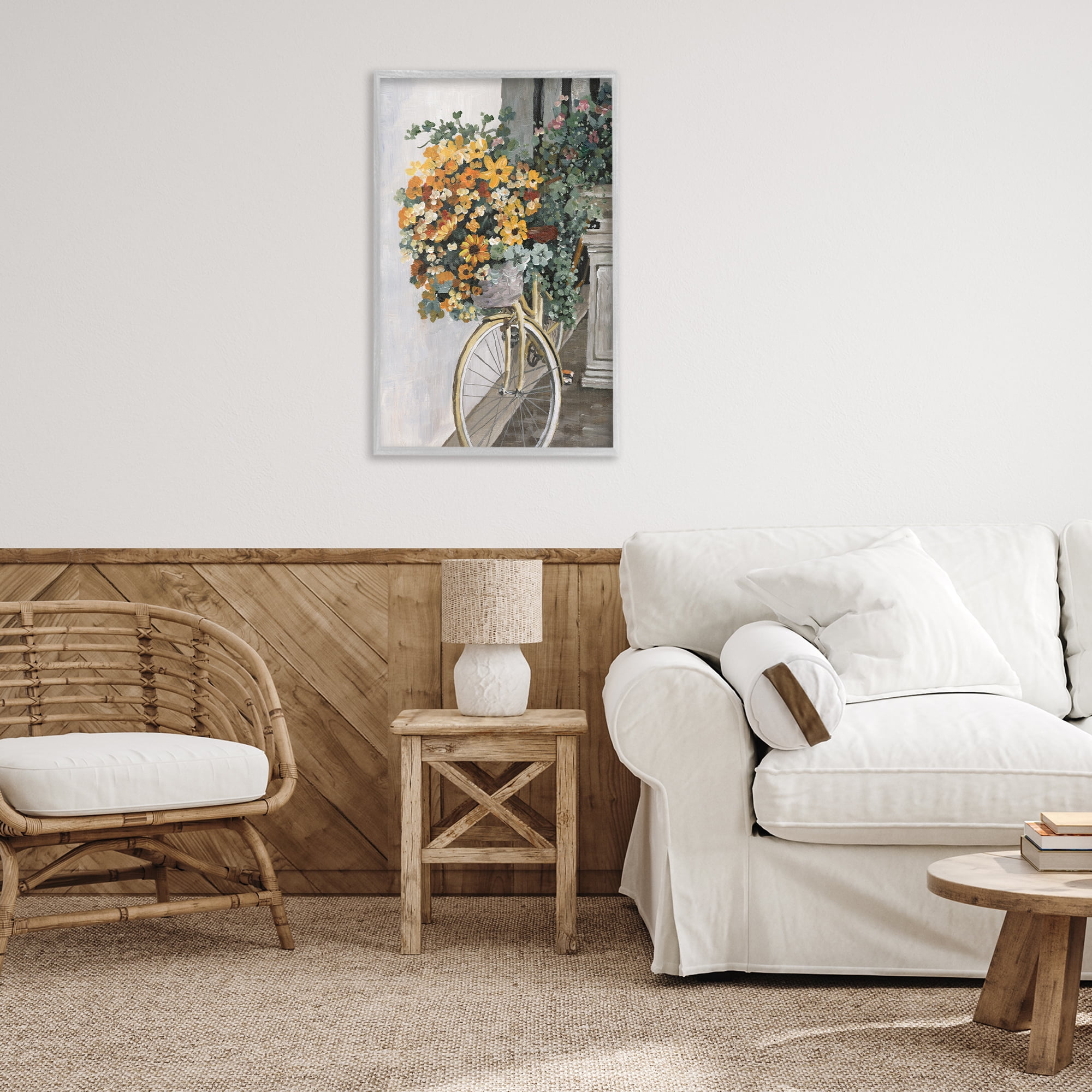 Stupell Industries Bouquet on Bicycle Botanical & Floral Painting Gray Framed Art Print Wall Art, 20 x 30