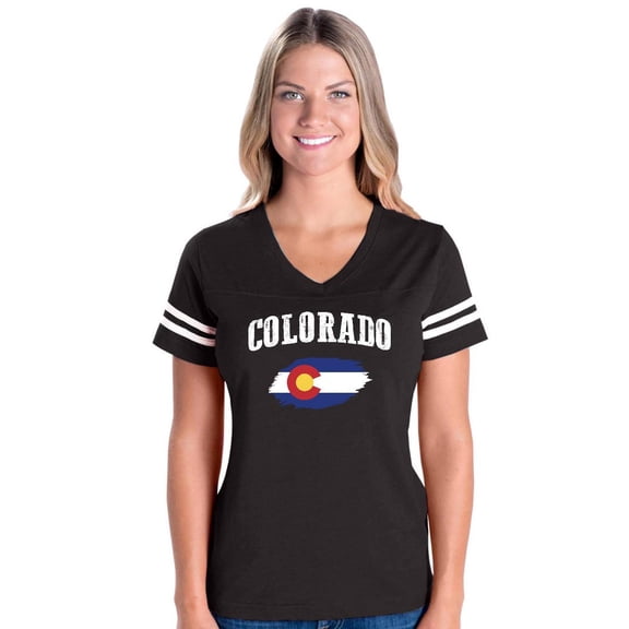 Womens Colorado Flag Football V-Neck T-Shirt