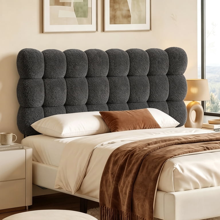 Pinmoco Queen Cloud-Shaped Headboard, Memory Foam, Teddy Fleece photo 2