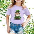 thumbnail image 2 of Little Girls St Patricks Day Shirt Short Sleeve Letter Graphic Print Shirts Casual Round Neck Pullover Tees Soft and Comfortable Blouses Summer Clothes Purple 8-9 Years, 2 of 4