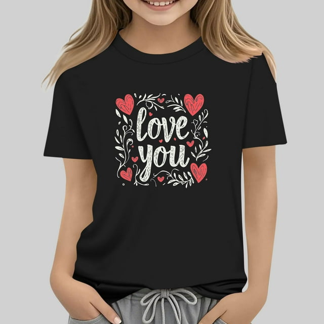 Chemise Décontractée à Manches Courtes et Col Rond Imprimée pour la Fête des Mères des Enfants