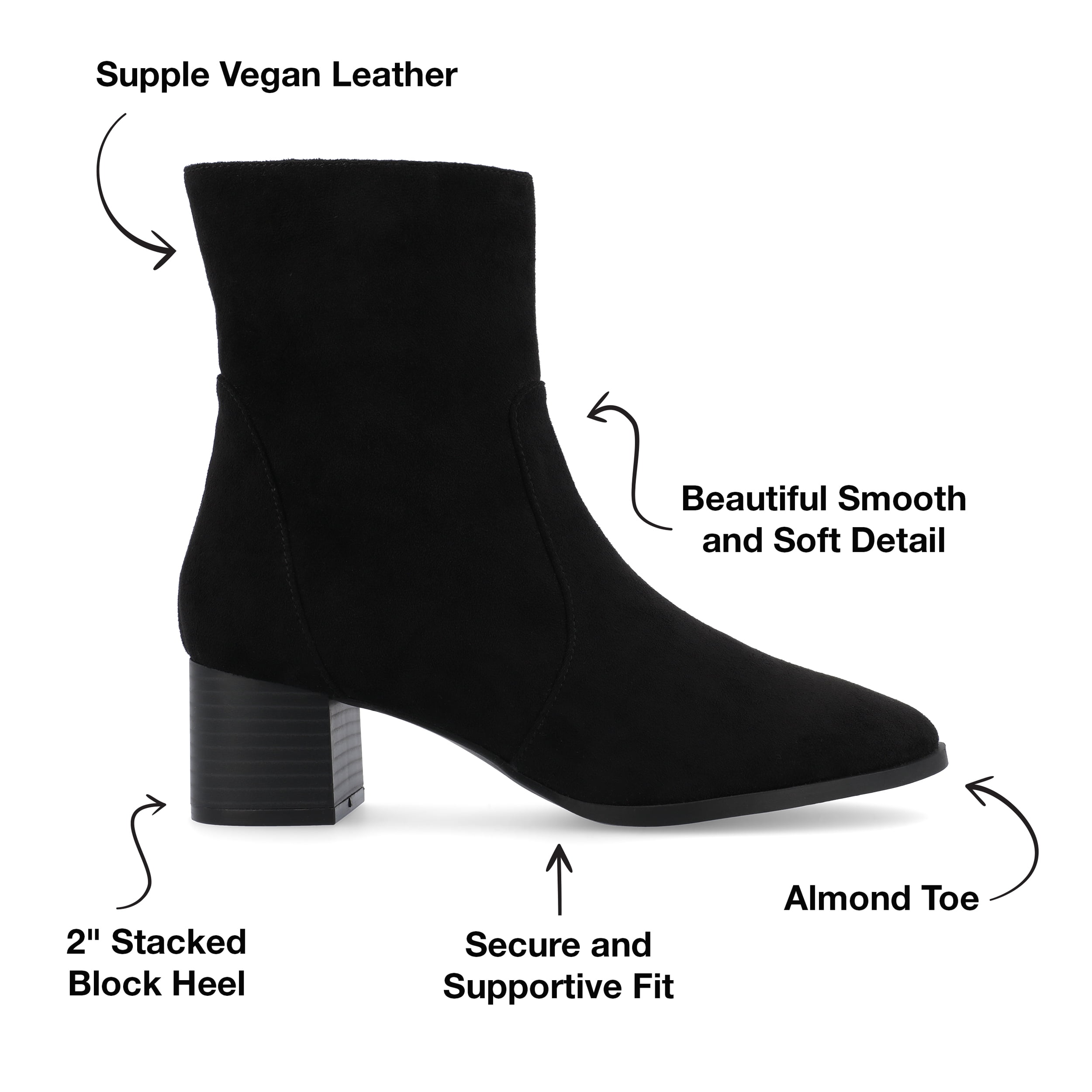 Journee Womens Hayven Stacked Block Heel Almond Toe Booties, Widths Available