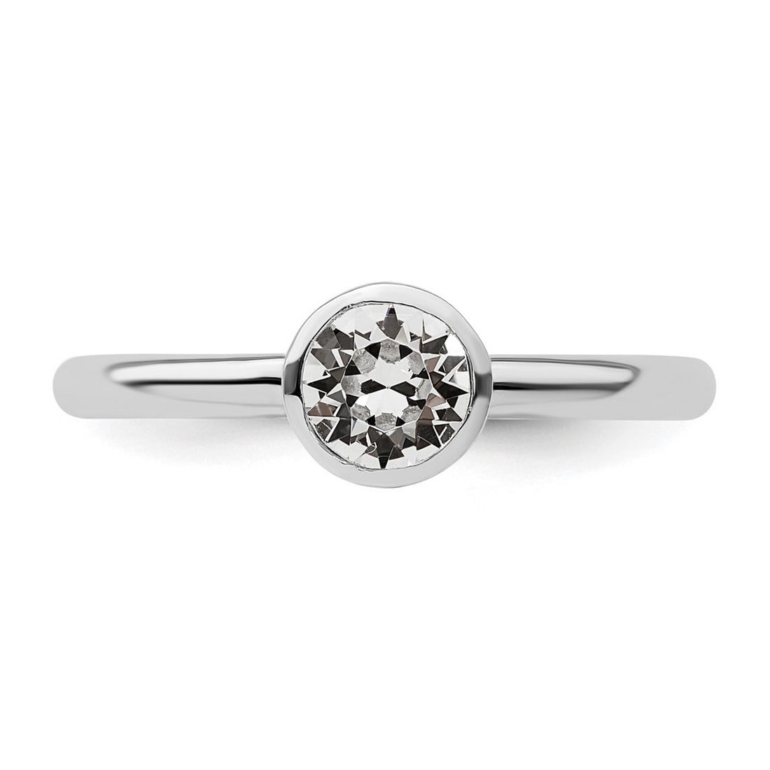 925 Sterling Silver Bezel Polished Stackable High 5mm April Crystal Ring Size 9 Stackable Ring for Women