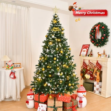QueelQuest 7FT Artificial Christmas Tree LED Light Xmas Holiday Season Gift Indoor Outdoor