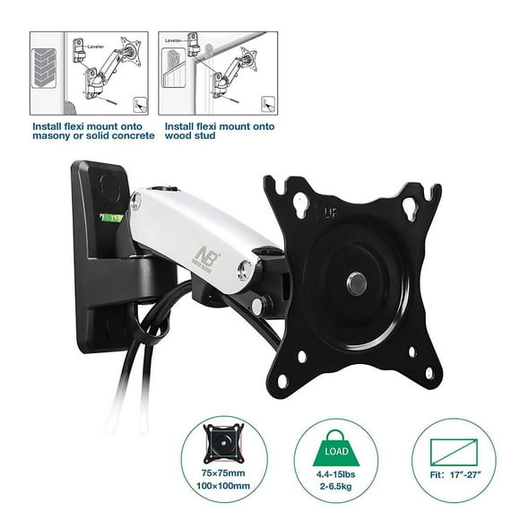 North Bayou 17"-27" Gas-Strut Monitor Wall Mount - F120-S, Silver
