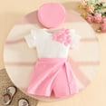 thumbnail image 6 of DJDLJWCJ Girls Outfit Sets Girls Stripe Printed T Shirt and Summer Lightweight Shorts with Hat Pink Size 3Y, 6 of 8