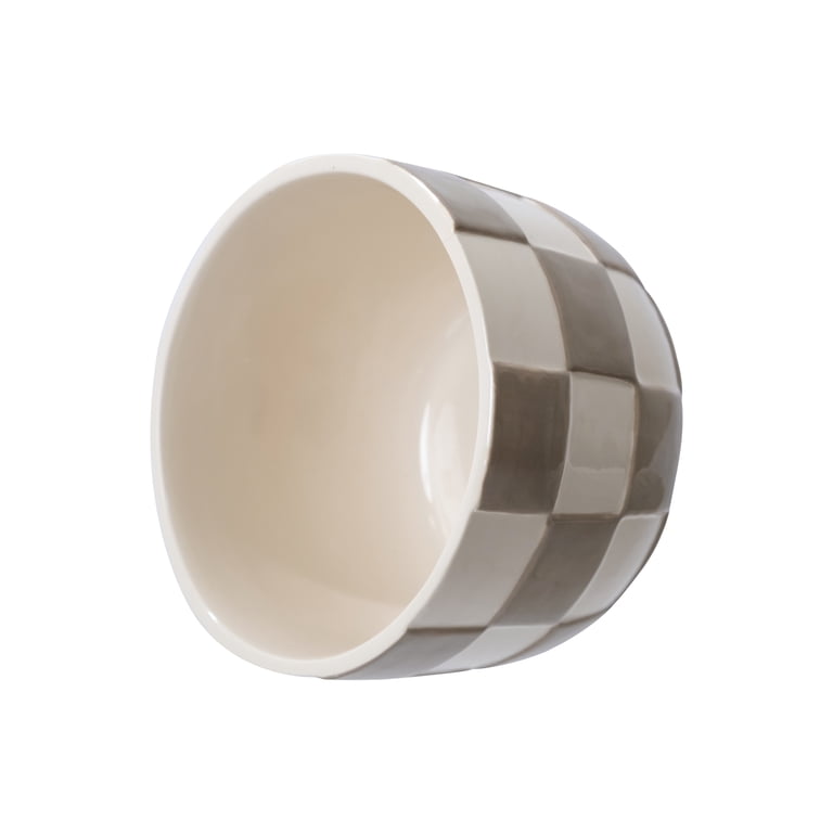 Mainstays Lennon Round Ceramic Planter, Birch Gray Checkered photo 5