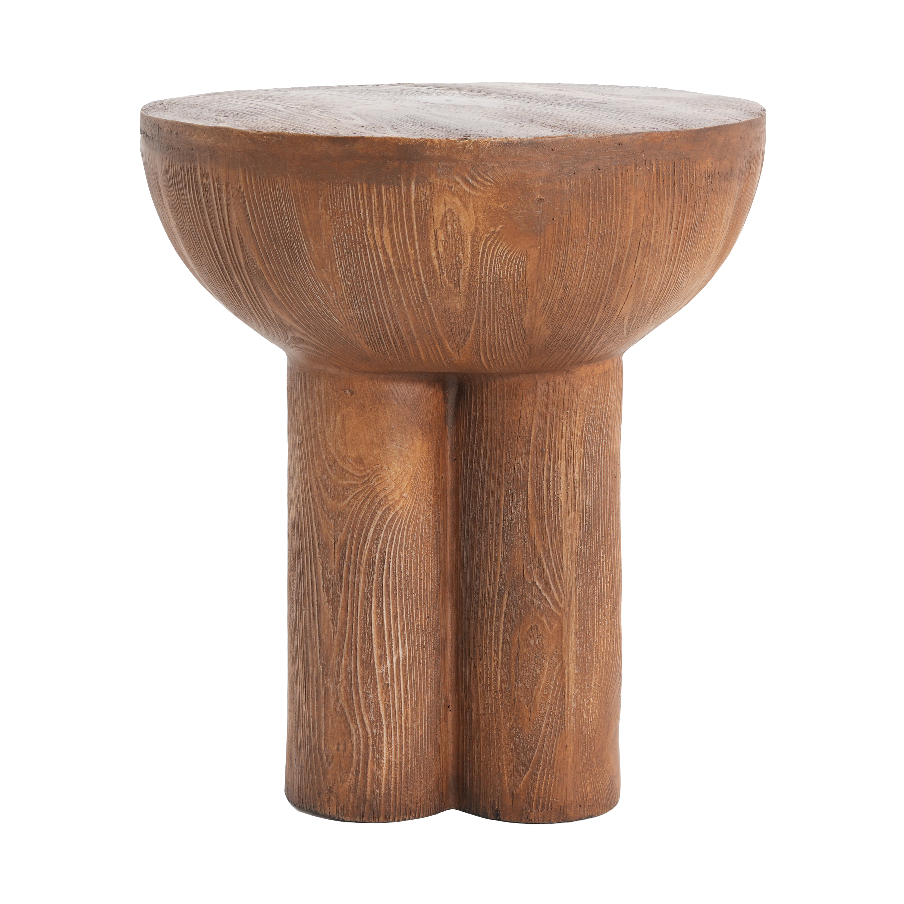 Three-Legged Wood-Grain Round Side Table for Garden Balcony Deck, Brown
