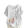 thumbnail image 5 of QUNYINEY Casual T Shirts for Women Short Sleeve Crew Neck Floral Tops Loose Button Cotton Linen Pullover Women's Tops, 5 of 5