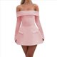 thumbnail image 2 of Vestido Mini para Mujer, con Hombros Descubiertos, Larga, Corte A, Vestido Formal Corto, para Fiesta y Club Rosa M, 2 of 8