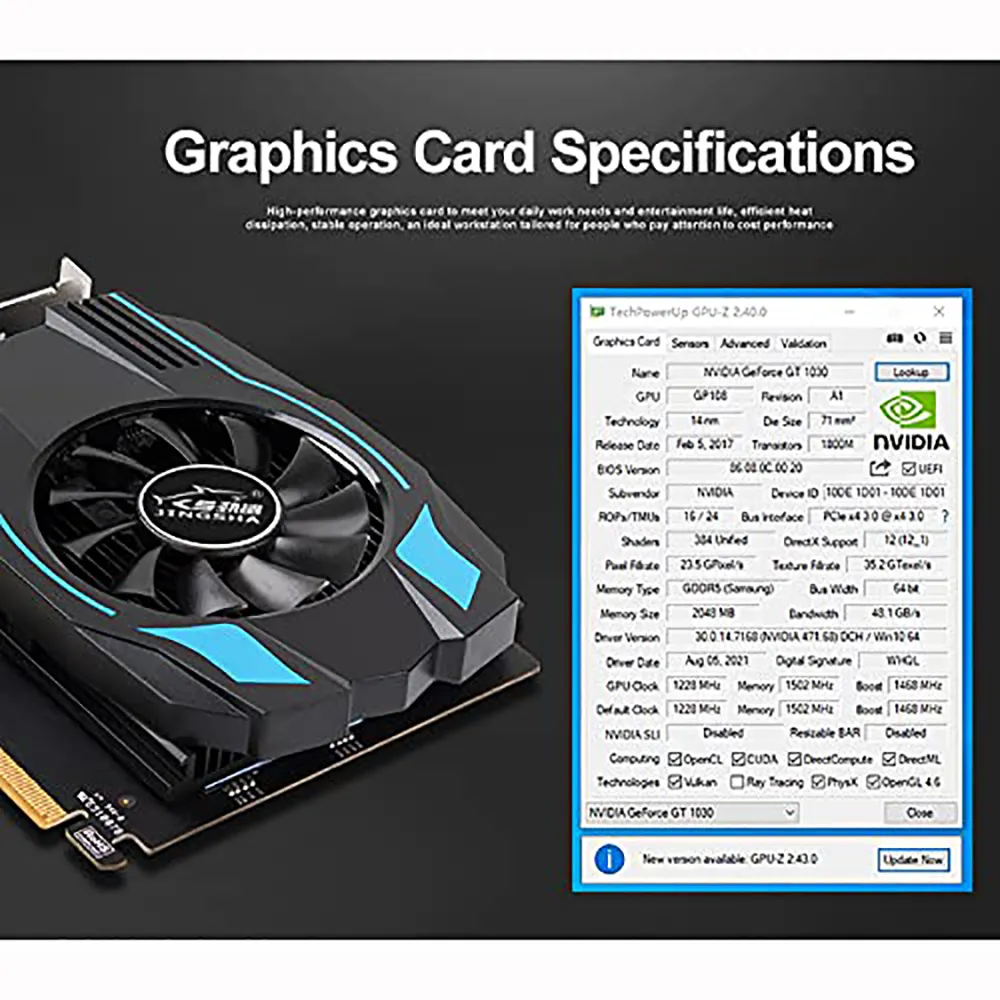 GT 1030 GDDR5 2GB 64 Bit PCI Express 3.0 x 16 VGA HDMI Output Graphics Card, Gaming Video Card