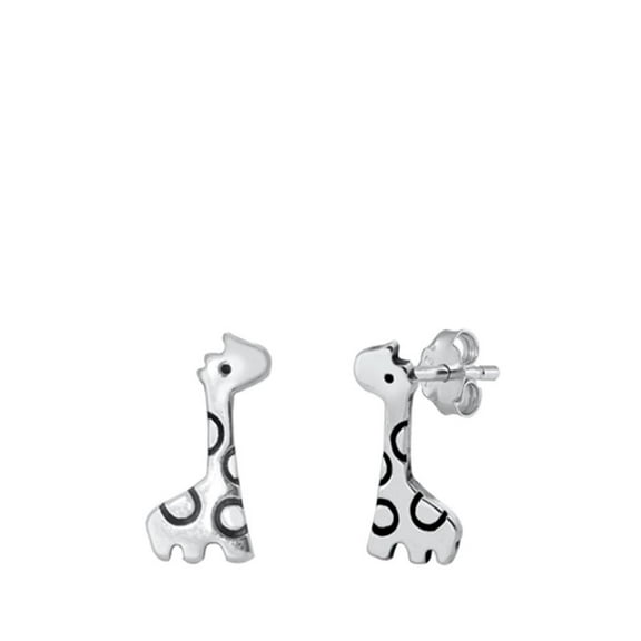 Fun Sterling Silver Giraffe Stud Earrings Oxidized Animal Zoo Post 925 New Jewelry Female Unisex