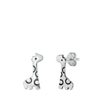 Fun Sterling Silver Giraffe Stud Earrings Oxidized Animal Zoo Post 925 New Jewelry Female Unisex