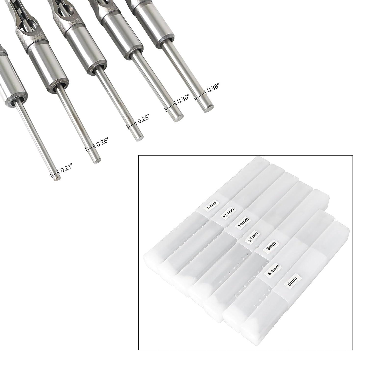 Handdo 7Pcs Square Hole Drill Bit, High Speed Steel Sharp Durable Mortising Chisel Set 6/25, 1/4, 5/16, 3/8, 2/5, 1/2, 9/16 Inch