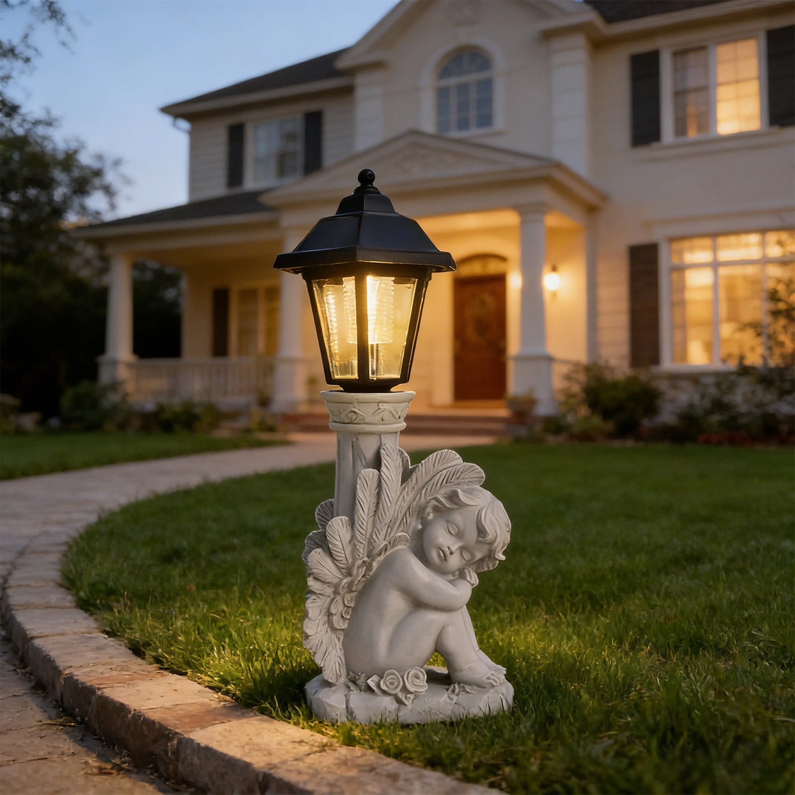 Solar Garden Light Statue Resin Figurine, 14 Inch Outdoor LED Angel Decor for Yard Patio Pathways, Waterproof Memorial Gift Home