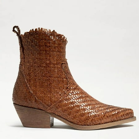 

Sam Edelman Blair Cuoio Stacked Heel Pointed Toe Leather Woven Western Boots (Cuoio 5)