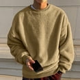 thumbnail image 2 of AWZXDE Men's Solid Color Crewneck Sweatshirt, Thick Lined Long Sleeve Pullover for Winter Khaki,S, 2 of 7
